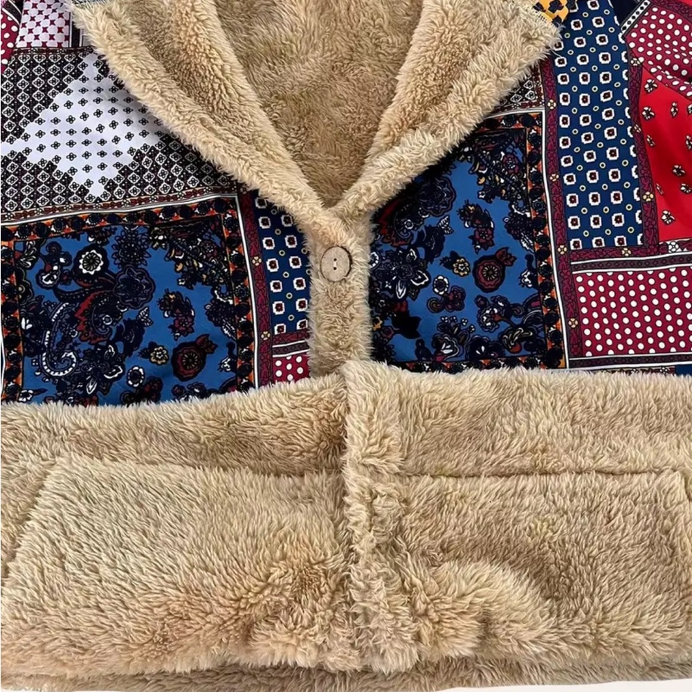 Adorable Patchwork Hooded Jacket Size Medium - image 4